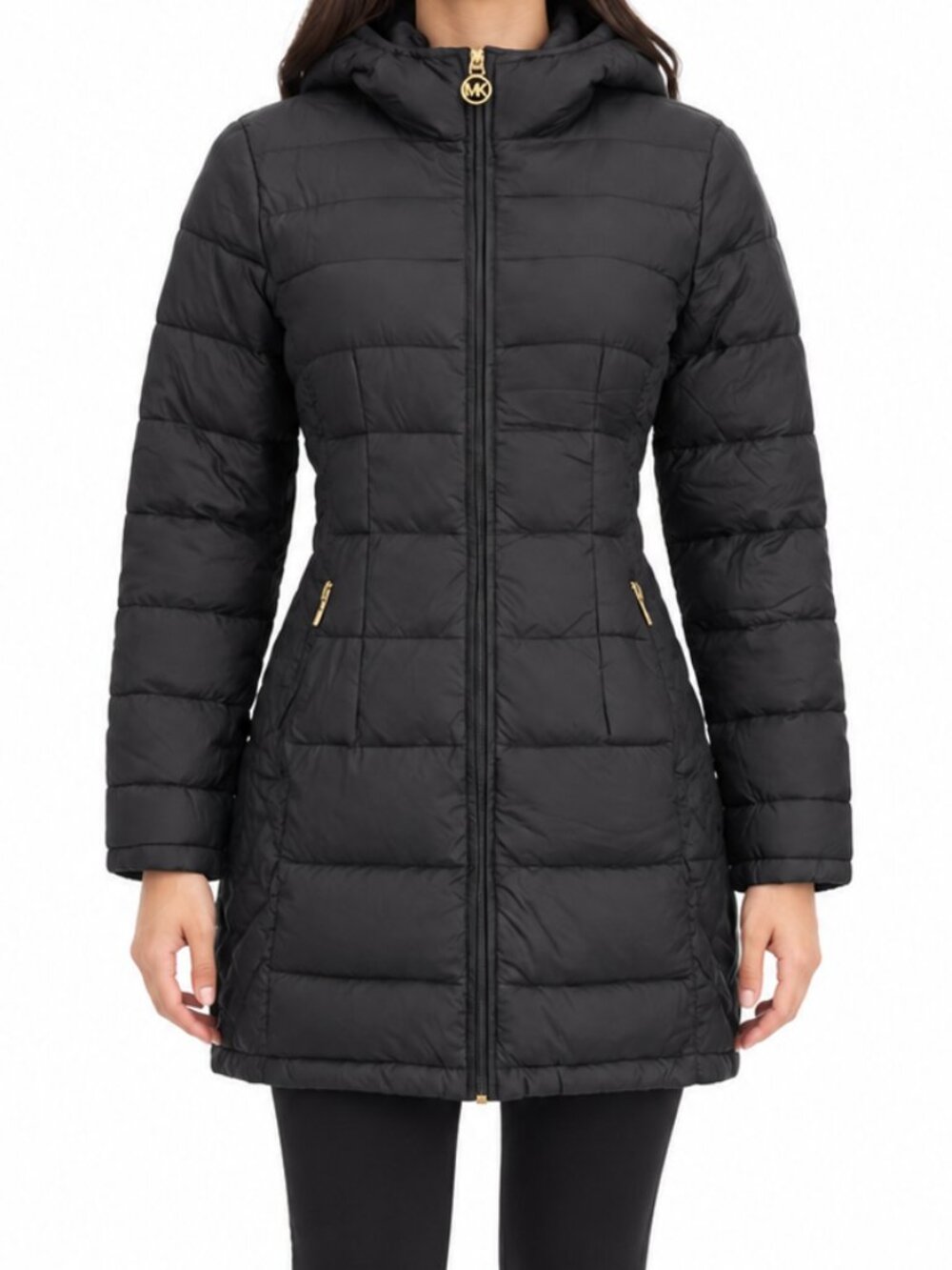 Michael Kors Women's Dark Gray Packable Down Hooded Puffer Coat, XS Petite